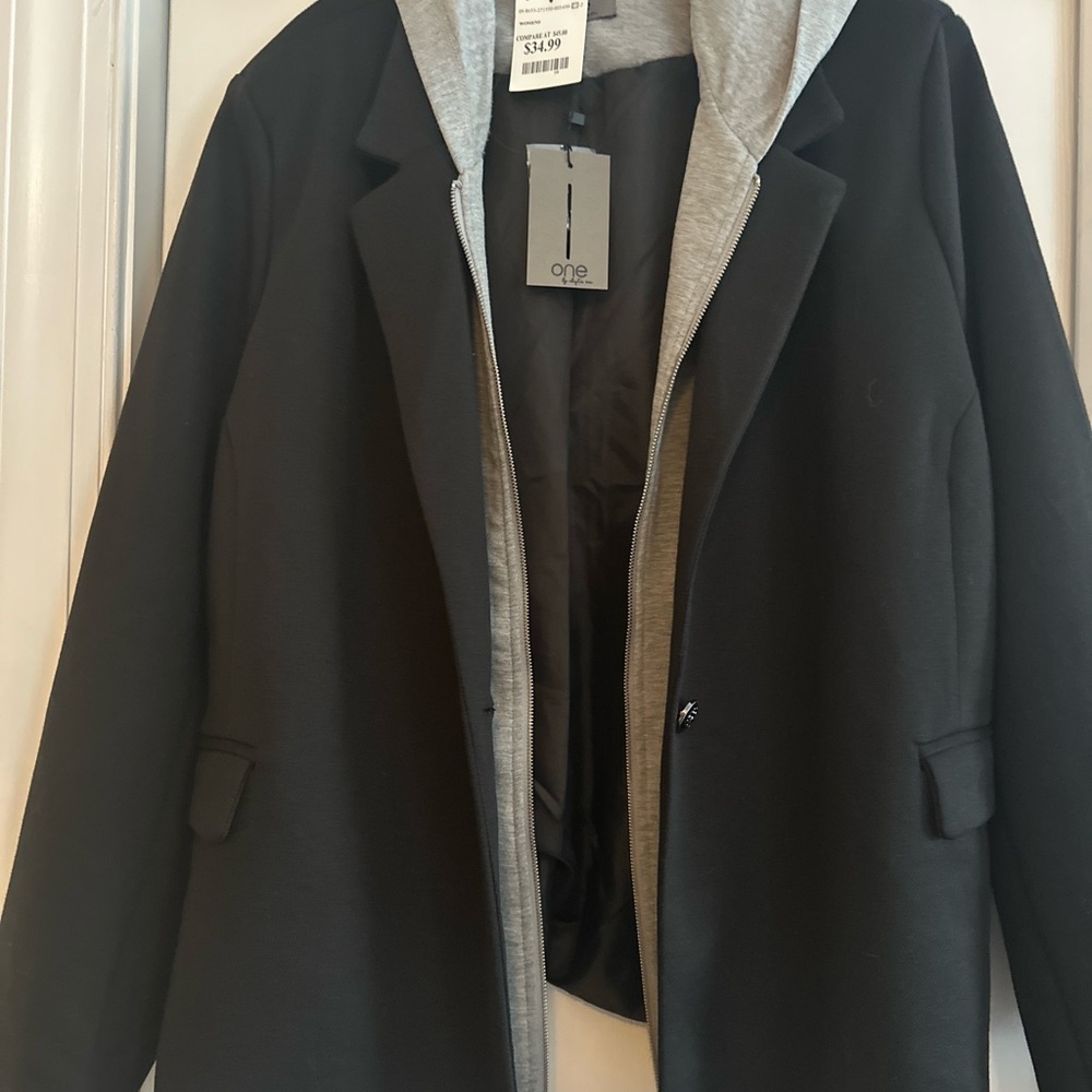 One Clothing Charcoal Blazer with Light Gray Hood